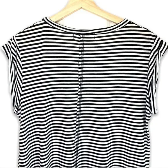 able Striped Distressed Slashed Rolled Sleeve Top - Picture 6 of 8